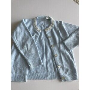 Vintage Blue Baby Cardigan Sweater With Flower Detail